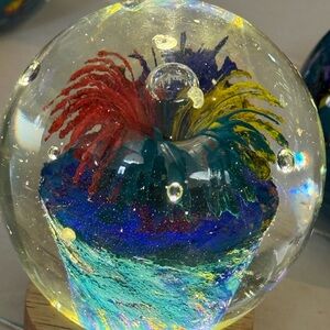 Hand blown Art Glass Globe with bubbles Paperweight 3.5”